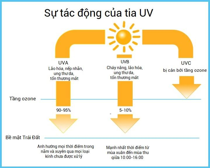 Mỗi loại UV - tia cực tím có ảnh hưởng nhất định đến bề mặt Trái đất