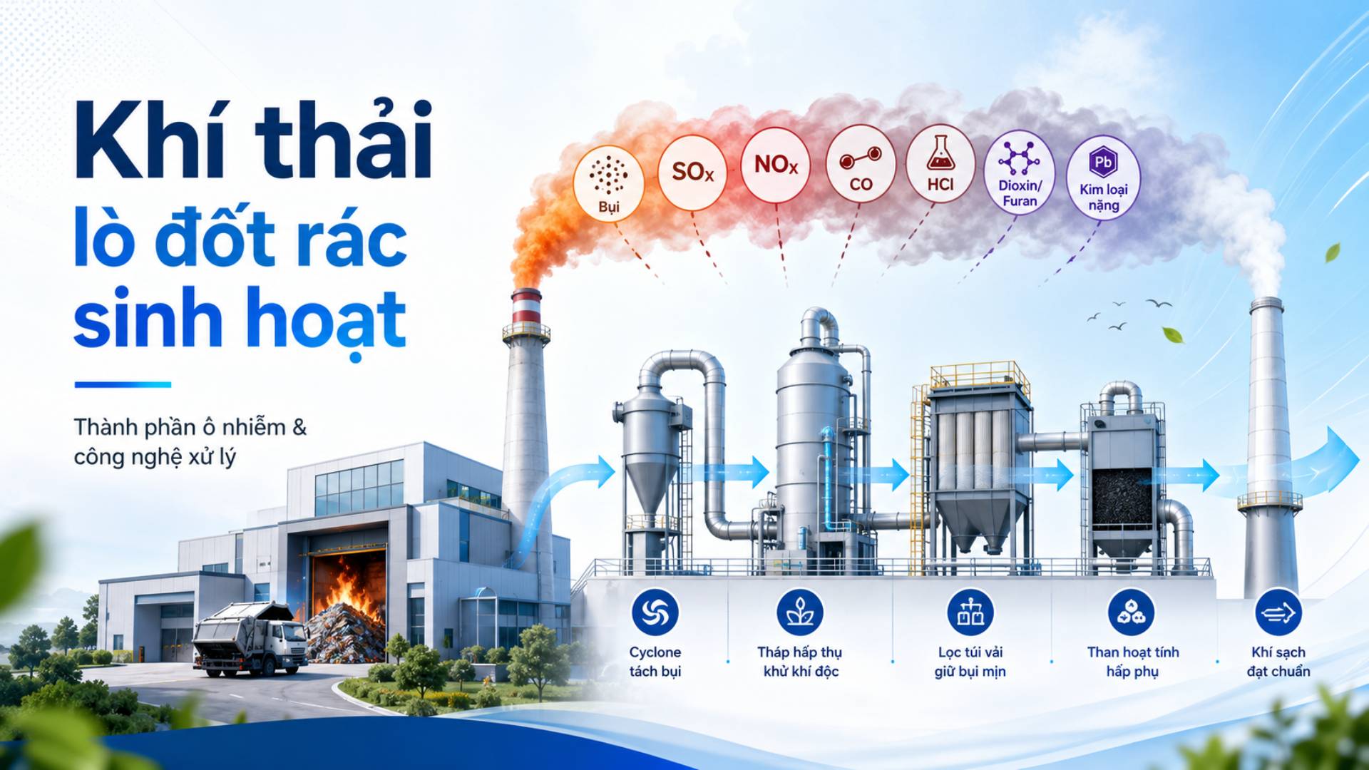 Khí thải lò đốt rác sinh hoạt nếu không được xử lý đúng cách sẽ khiến doanh nghiệp vi phạm nhiều quy định nghiêm trọng, ảnh hưởng môi trường