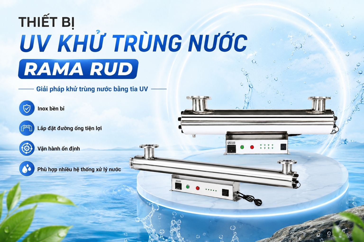 Thiết bị UV khử trùng nước sinh hoạt Rama RUD 1B80W – Giải pháp kiểm soát vi sinh trong nguồn nước