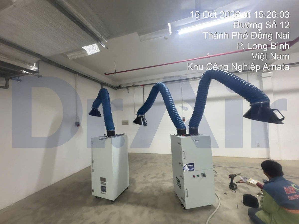 Máy hút khói hàn di động Dr.Air một chụp và hai chụp hút tại KCN Amata
