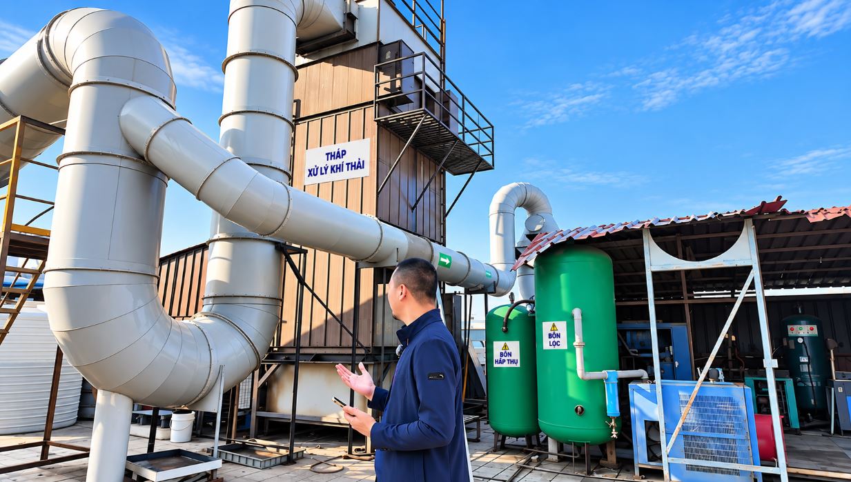 Hệ thống xử lý khí thải nhà máy sản suất mạch điện tử bằng Máy lọc tĩnh điện ướt Dr.Air